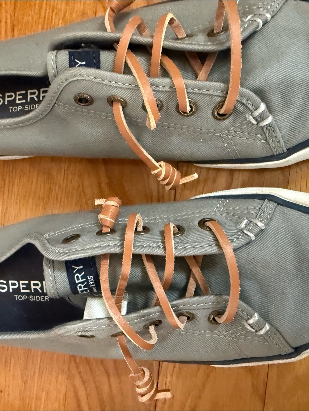 Sperry Men's Gray Canvas Boat Shoes with Tan Leather Laces